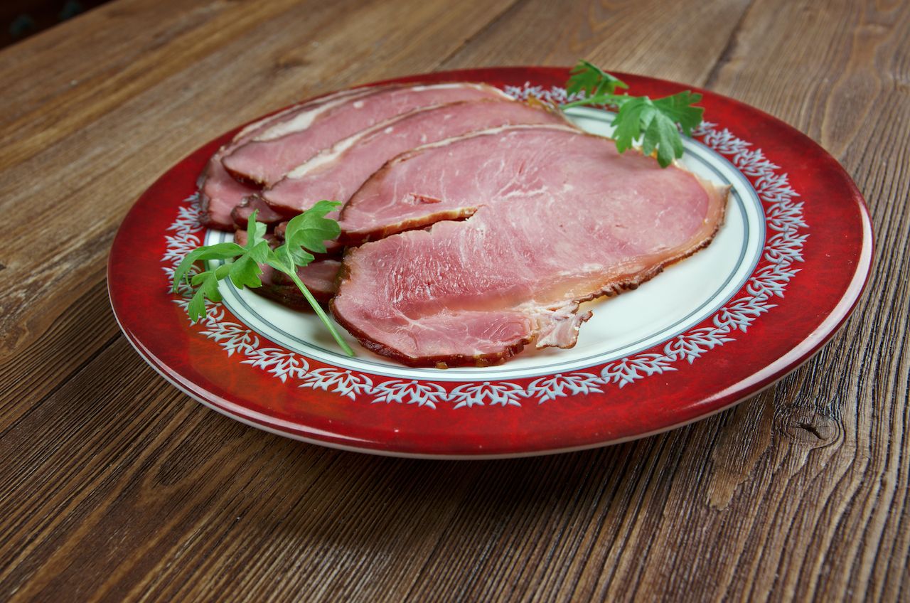 Hangikjot, or sliced ham, garnished with parsley