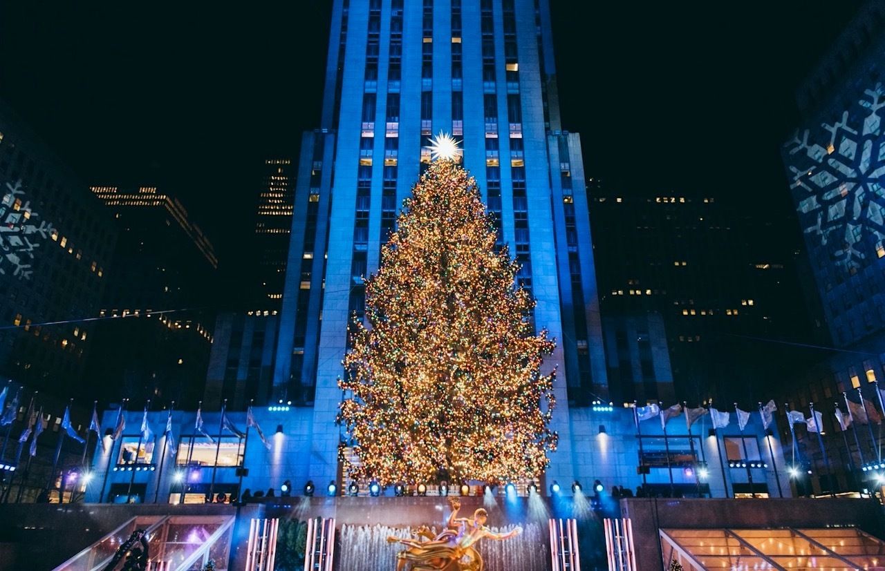 The famous Christmas tree at Rockefeller Center in New York City