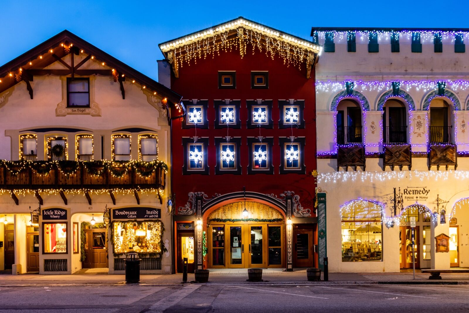 Leavenworth, Washington, USA, February 1, 2020, Decorated with lights for the winter holidays