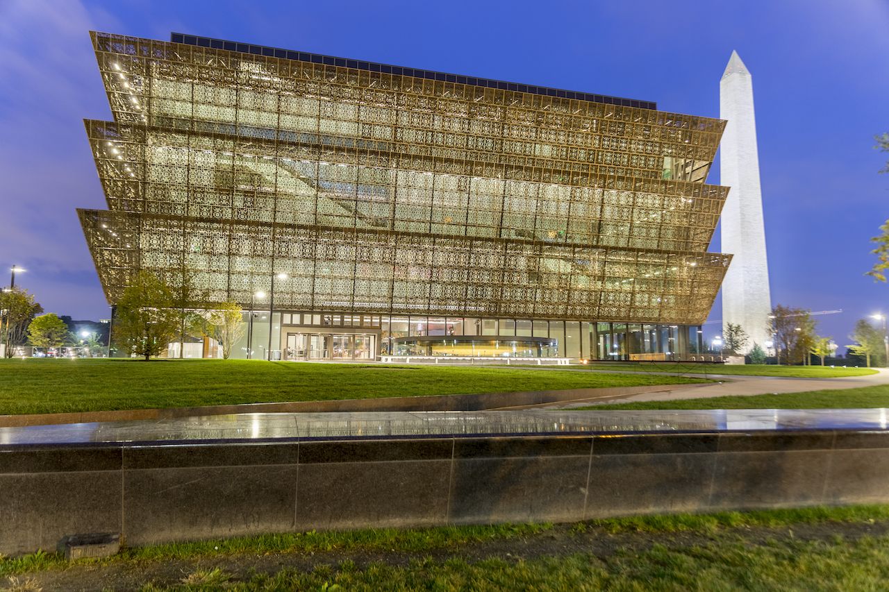 Exterior view of the National Museum of African American History and Culture on the National Mall in Washington, DC
