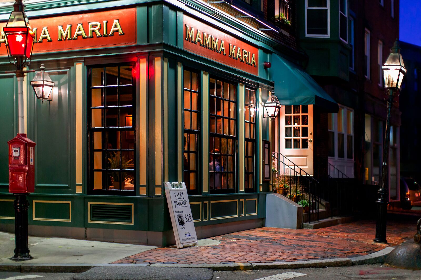 Exterior view of the restaurant Mamma Maria in Boston's Little Italy