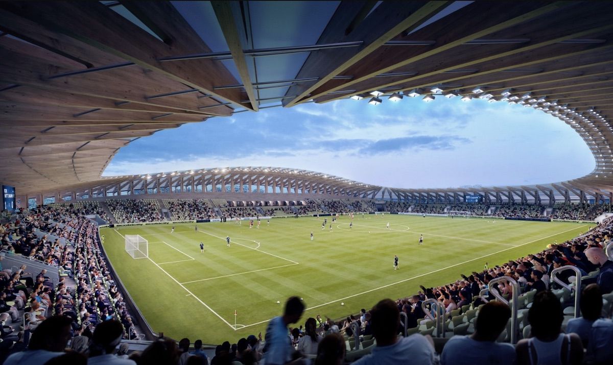 Soccer stadium built with sustainable timber