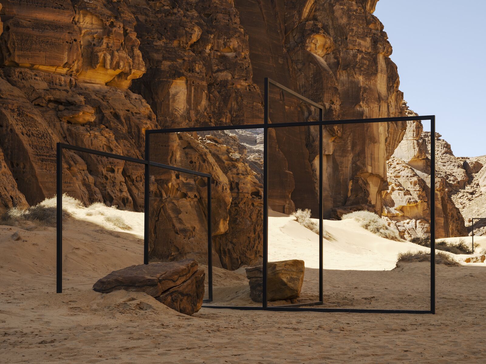 Artwork of mirrors in the Saudi Arabian desert for Desert X 2022.