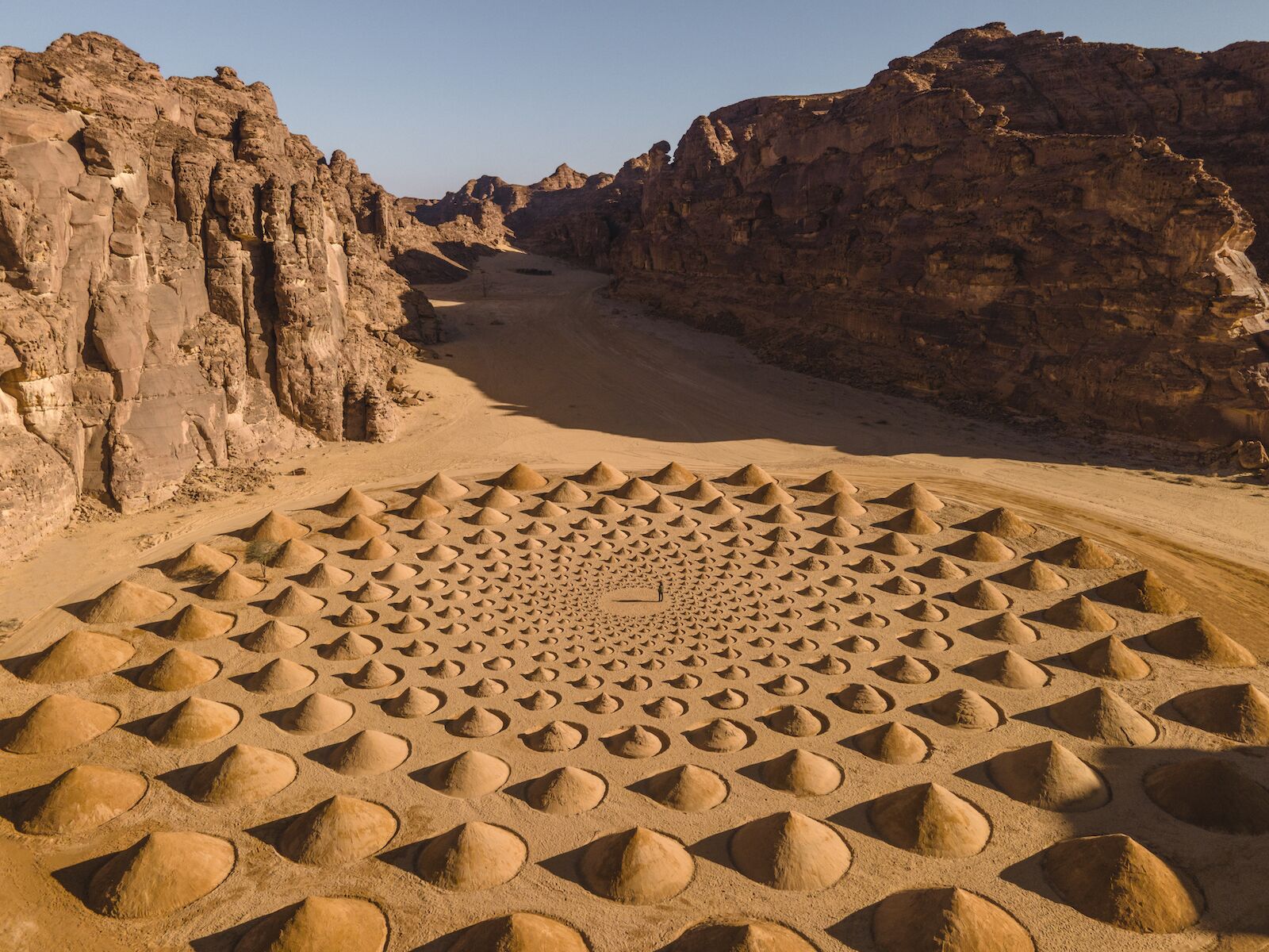 Art installation made of sand in the Saudi Arabian desert for Desert X 2022.