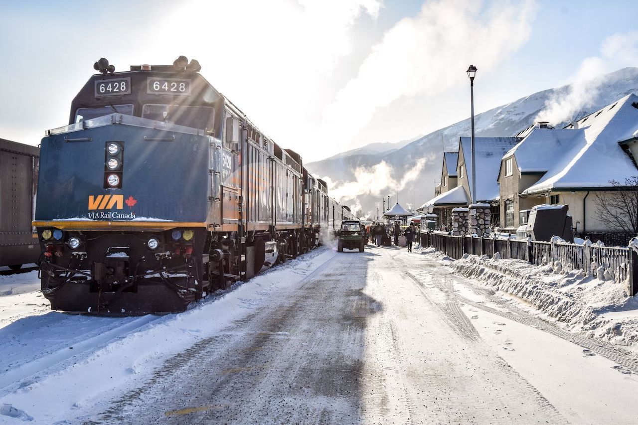 VIA Rail train in Jasper, Canada