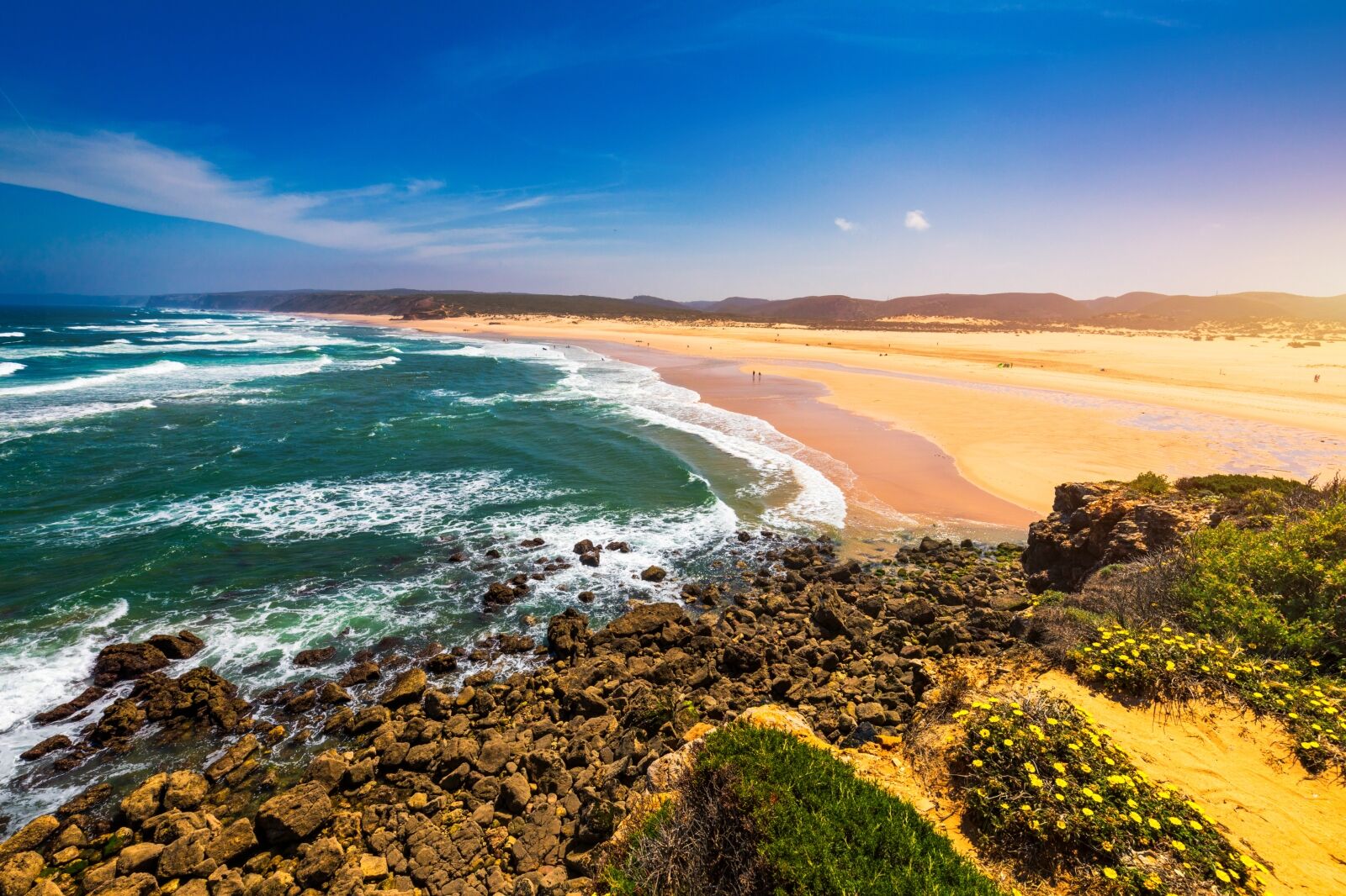 Praia da Bordeira beach near Carrapateira, Portugal. Praia da Bordeira is a part of famous tourist region of Algarve, Portugal. Amazingly beautiful wild beach Bordeira, next to Carrapateira, Algarve