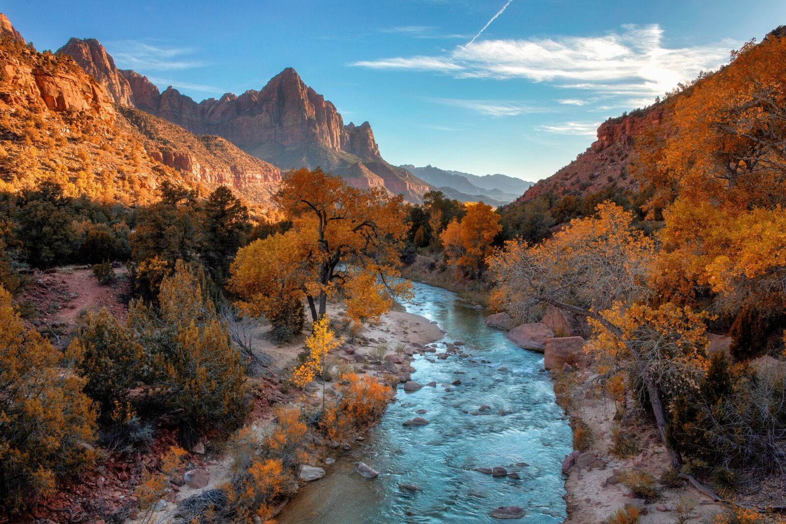 Fall in the virgin river in Zion National Park one of the best national parks to visit in the fall