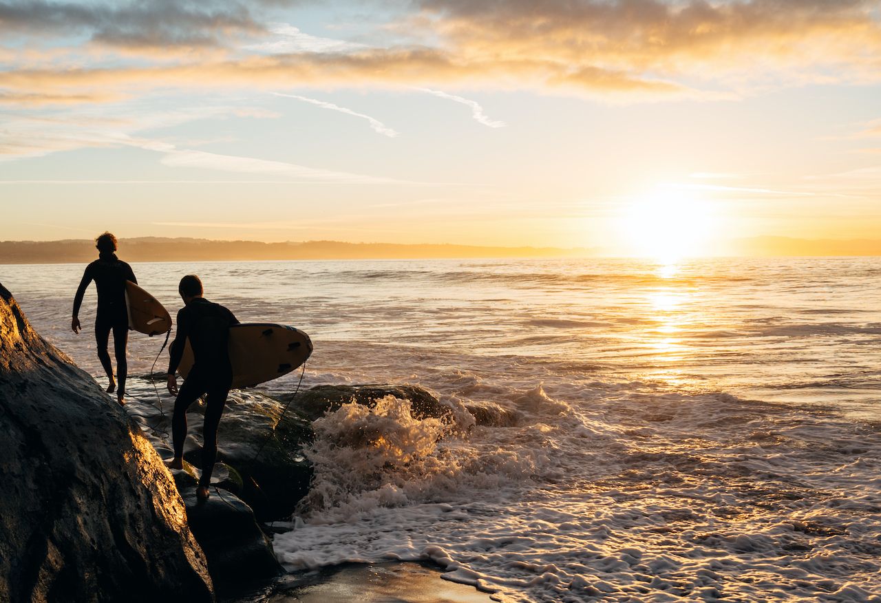 Surfers in Santa Cruz, CA