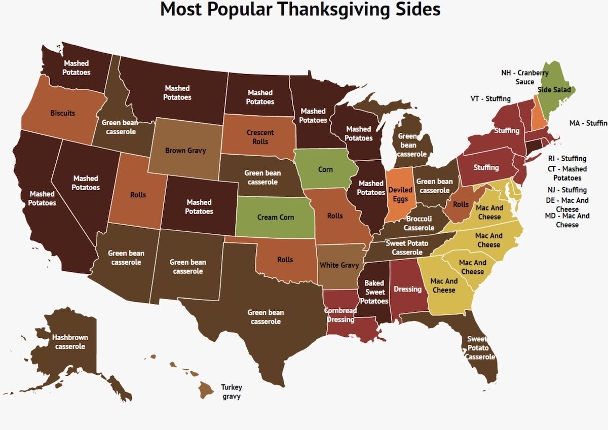 Map of each state's favorite Thanksgiving side