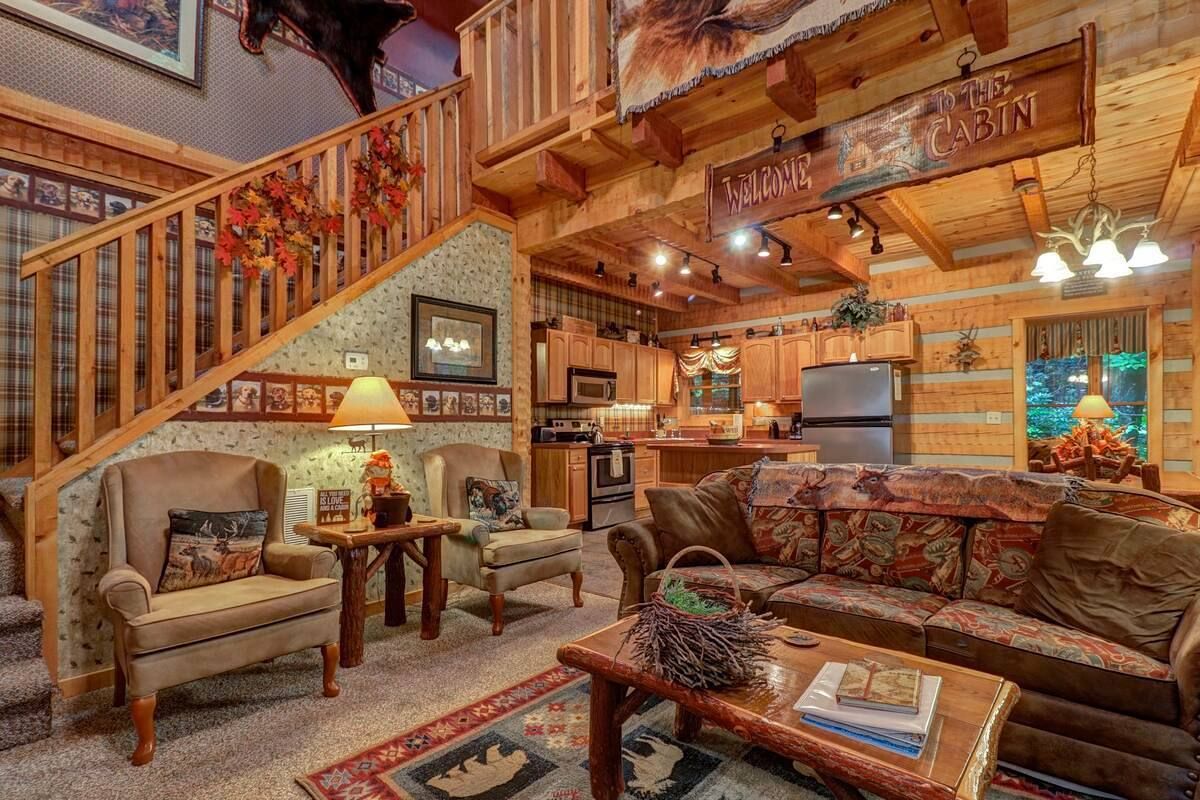 Cozy interior of a Great Smoky Mountains Airbnb cabin in Sevierville, Tennessee