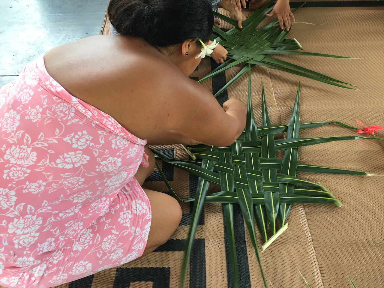 French Polynesia Palm-frond basket weaving