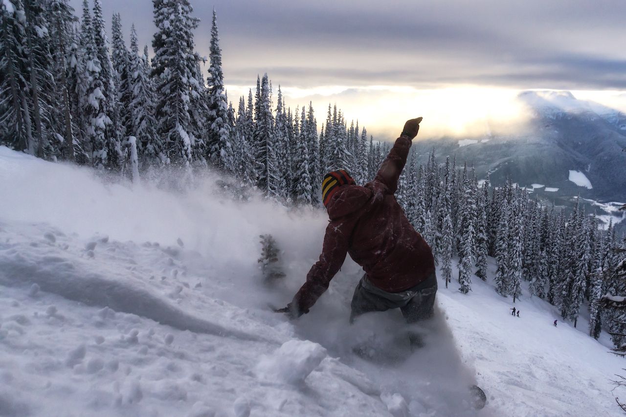 Snowboarder at Revelstoke in British Columbia, Canada