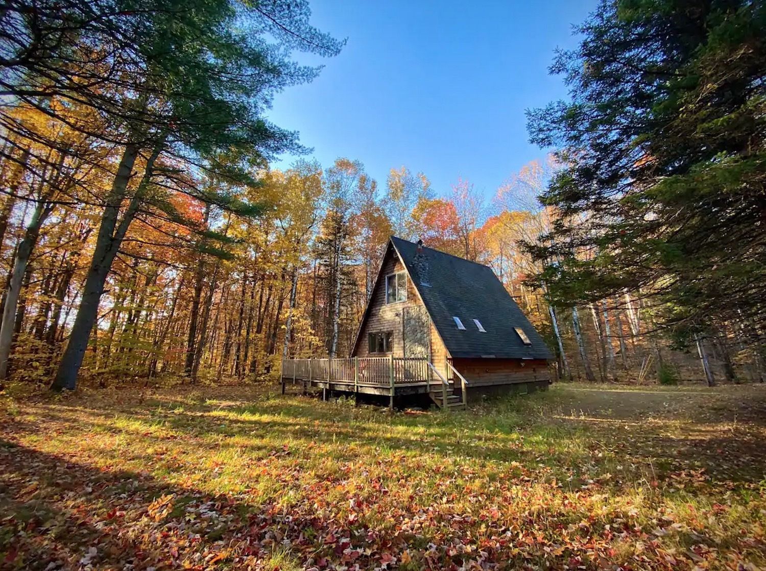 A-frame Airbnb cabin in the woods of Maine 