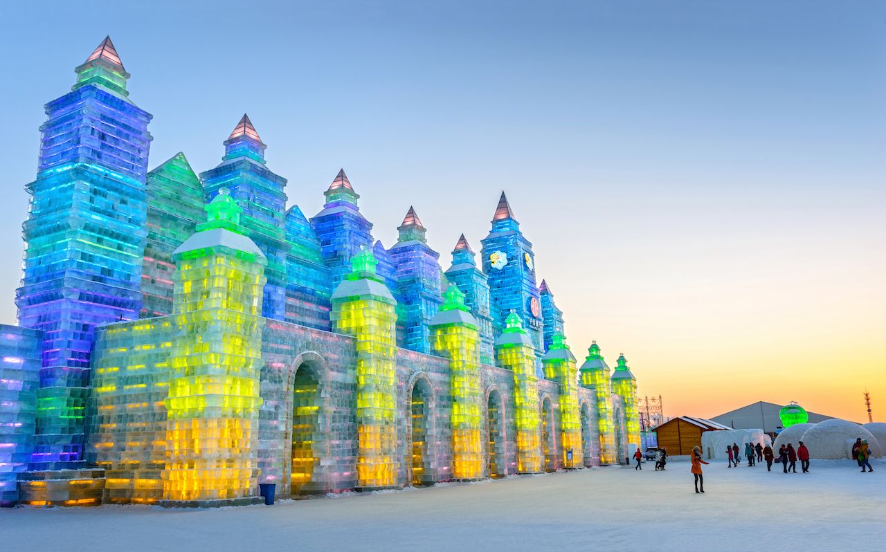 Harbin ice festival sculpture lit up