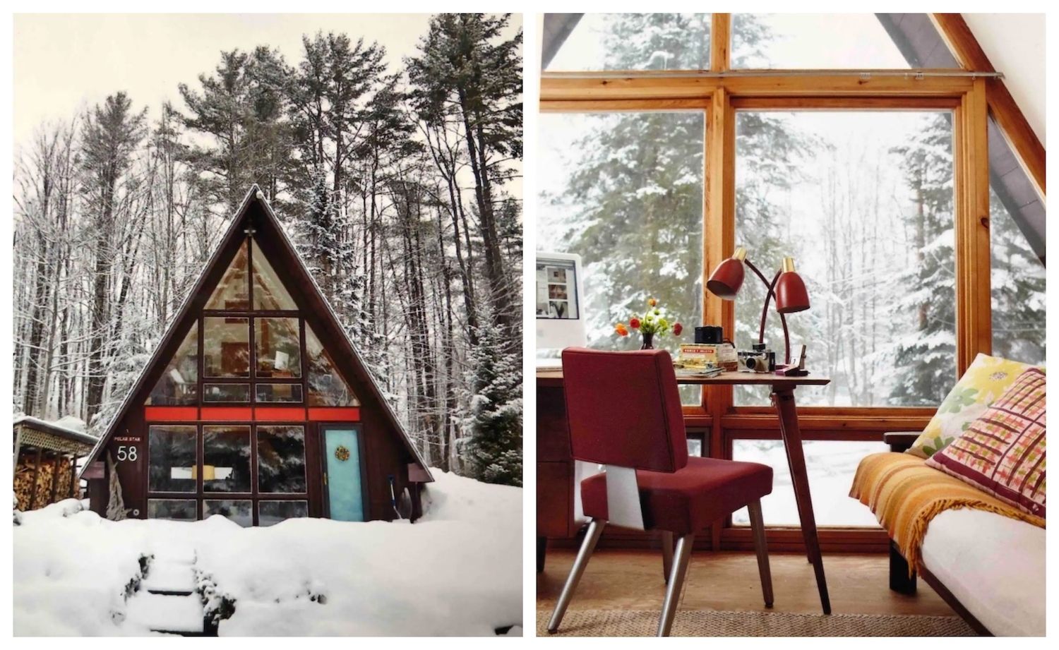 Airbnb cabin in New Hampshire in the winter