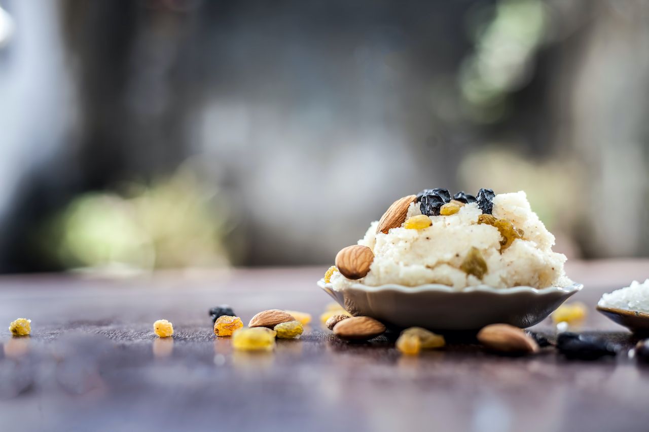 Halwa with nuts and raisins