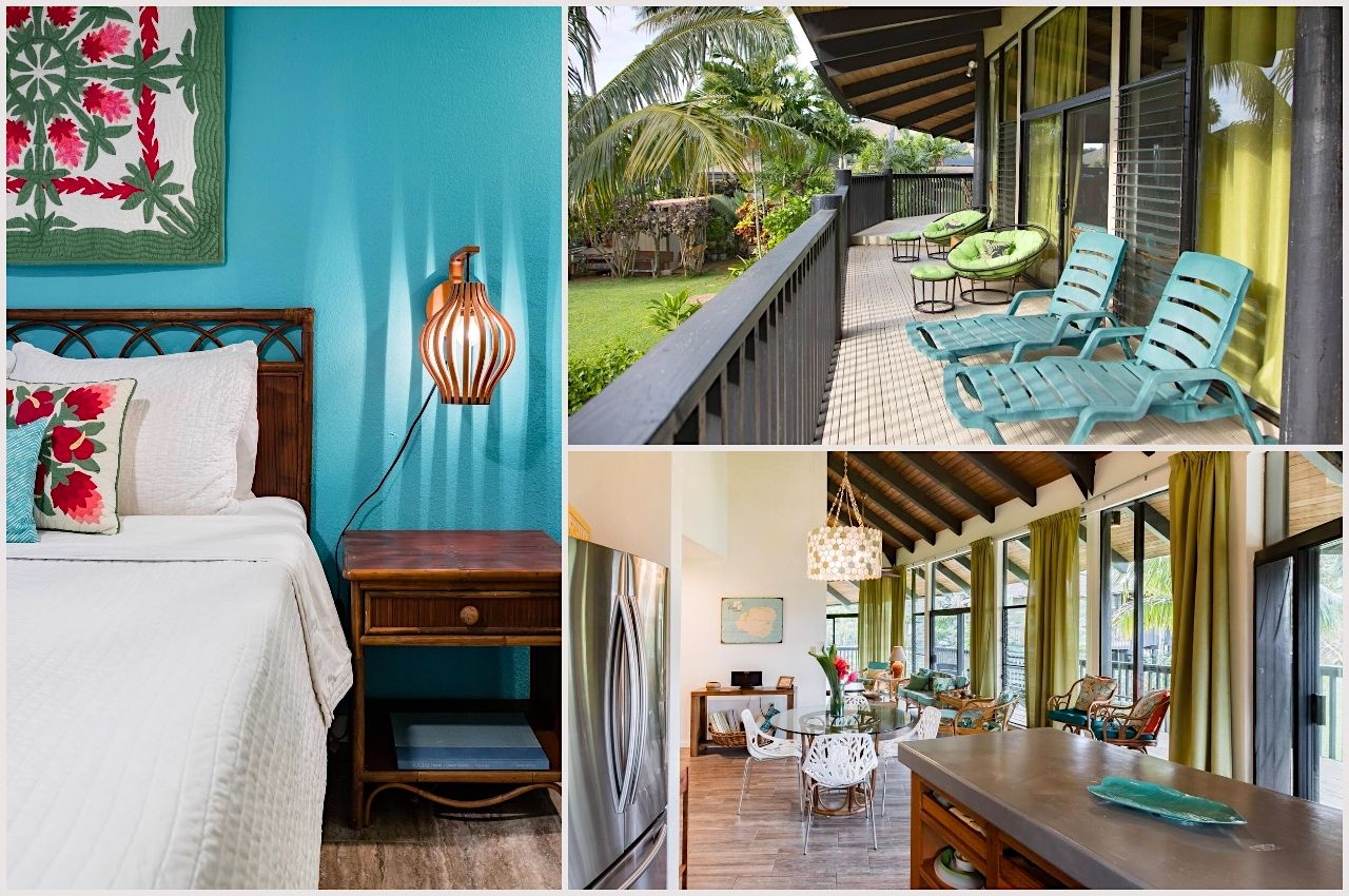 collage of photos of the garden apartment Airbnb in princeville