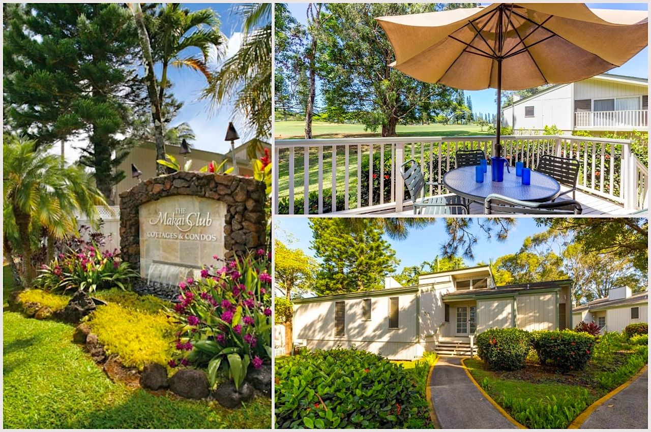 Collage of photos of Makai Golf Club cottage, an Airbnb in princeville