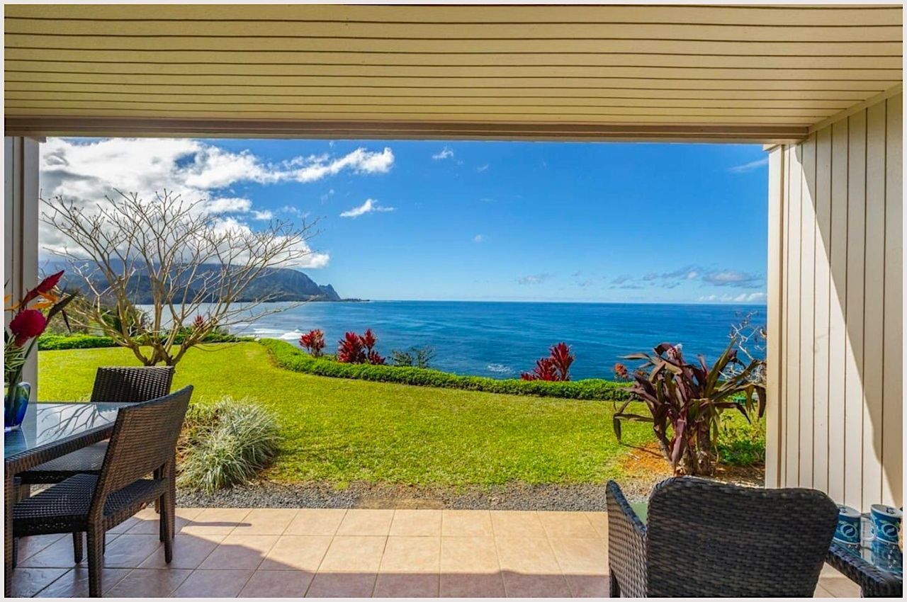 View from beachfront condo an Airbnb on Kauai Hawaii 