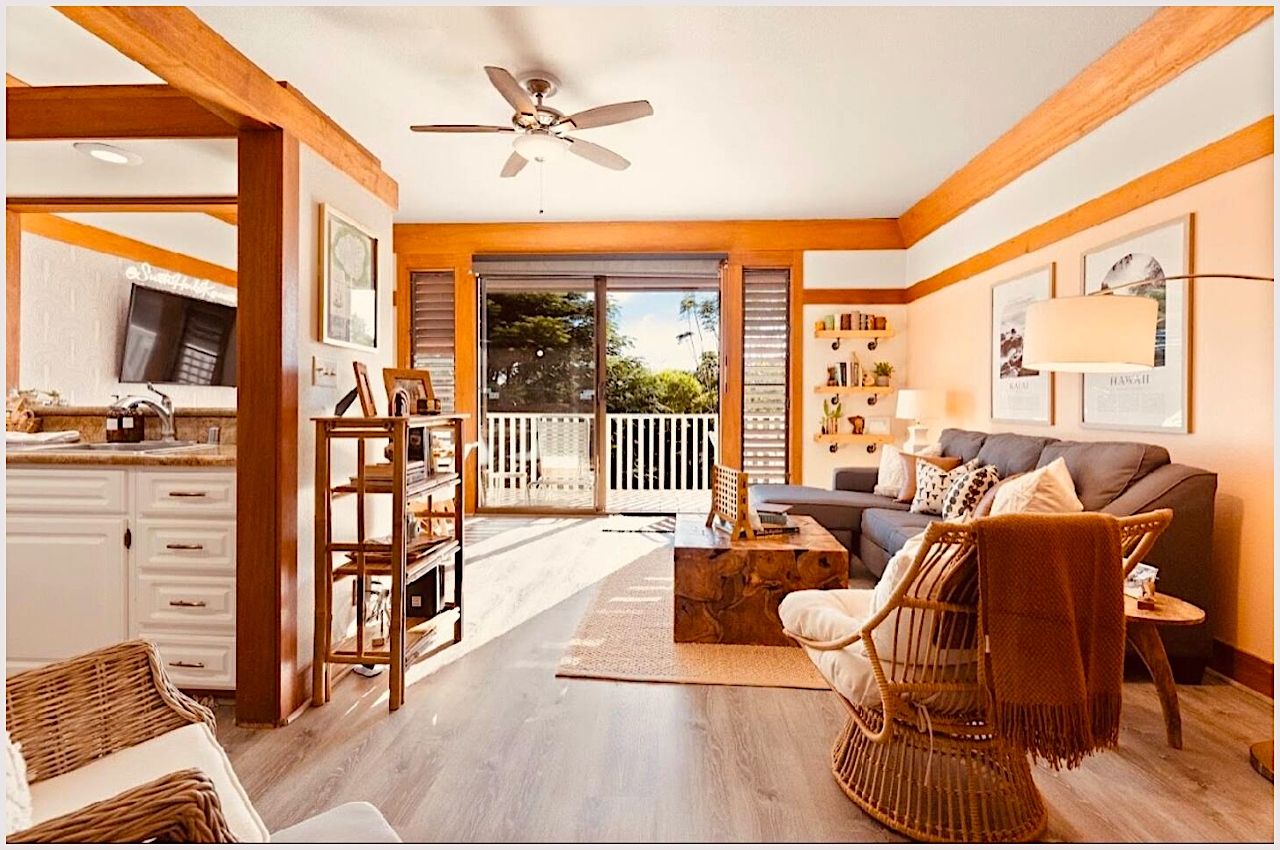 Romantic one-bedroom condo airbnb near poipu with an oversized lanai