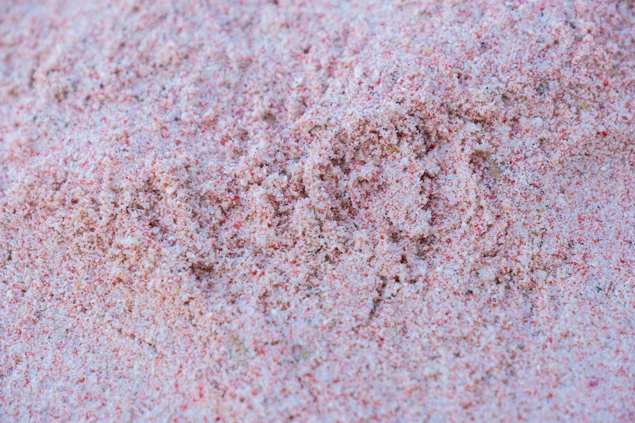 Pink sand beach close up