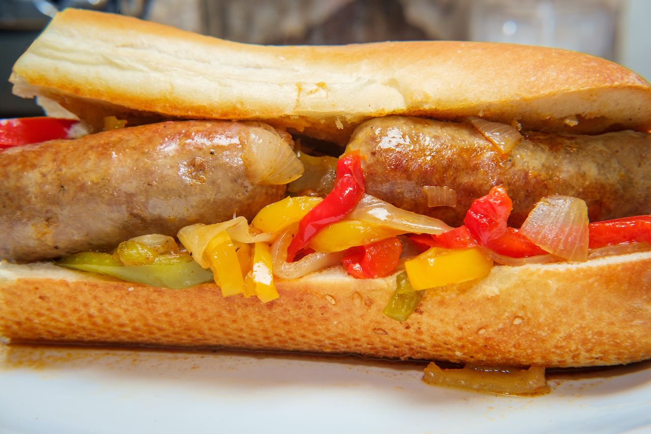 Sausage, pepper, onion on a bun, New Jersey sandwiches 
