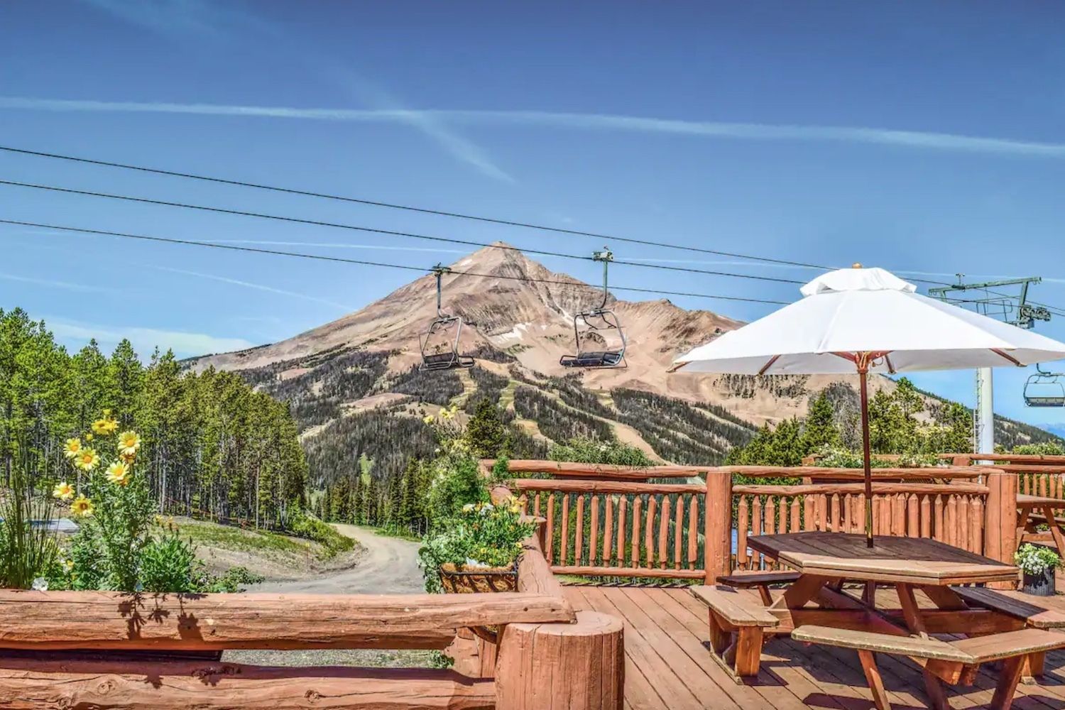 Airbnb Andesite Mountain in Big Sky, Montana deck view, airbnb montana mountain stay