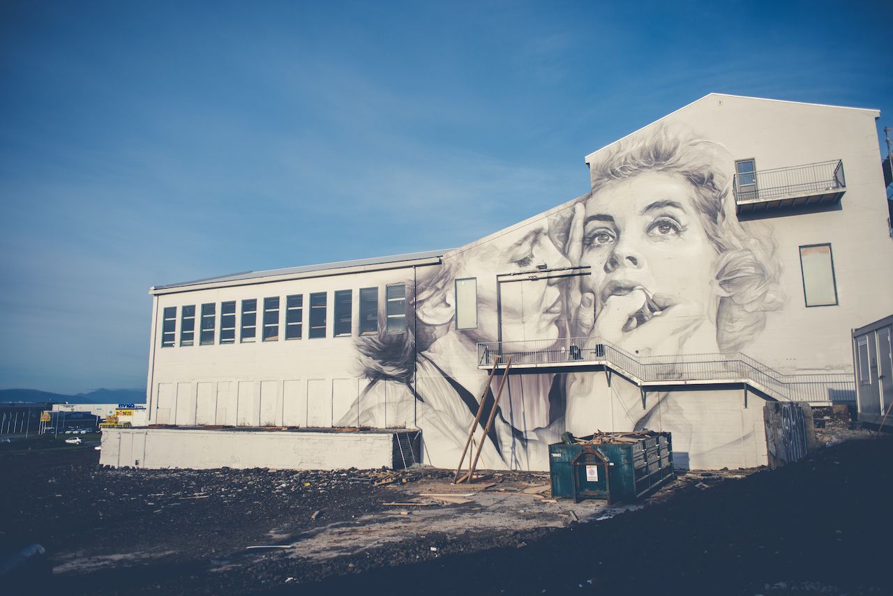 Mural of two women on the back of the building in Reykjavik by Australian artist, Guido van Helten., icelandic culture