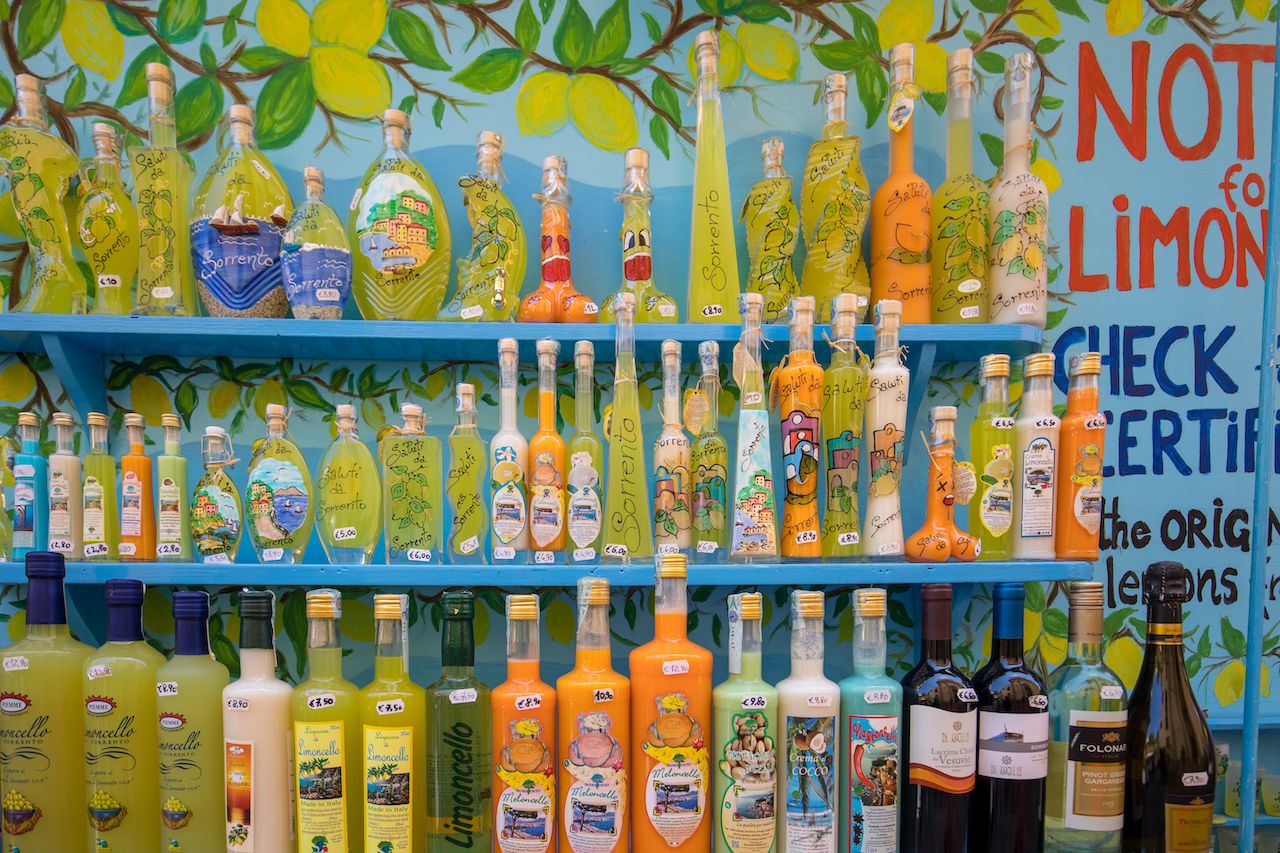 Sorrento,,Italy,-,June,12,,2017:,Bottles,Of,Limoncello,And