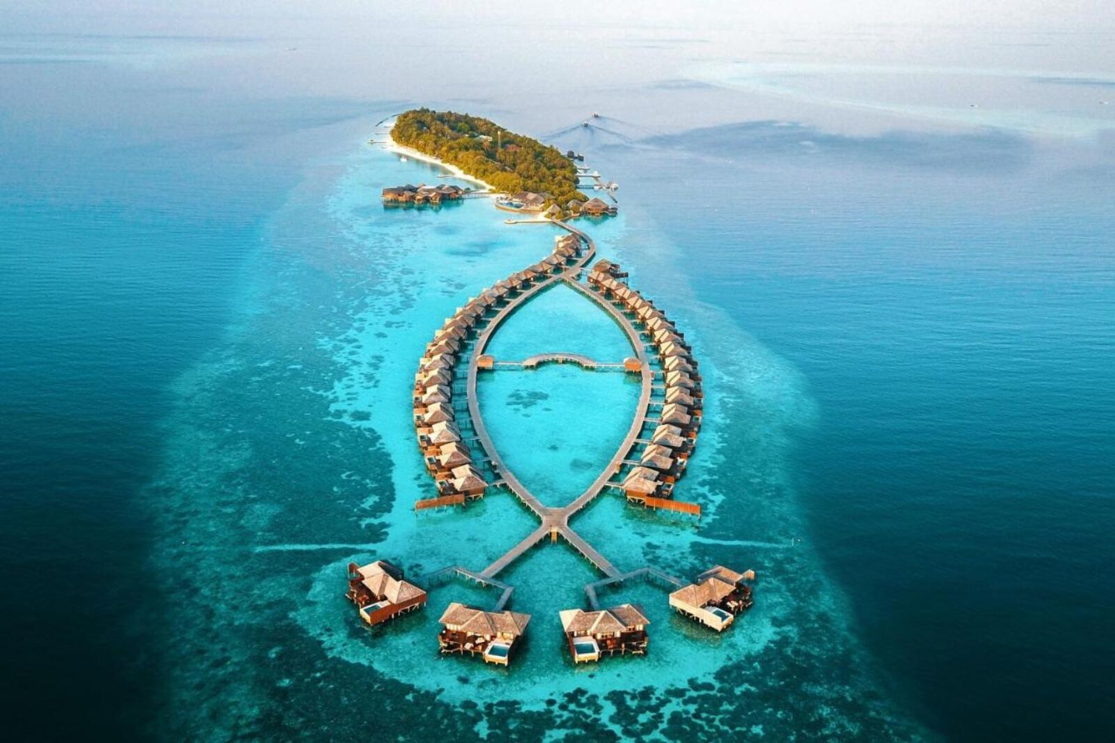 Overwater bungalows at the luxury Maldives resort Lily Beach Resort