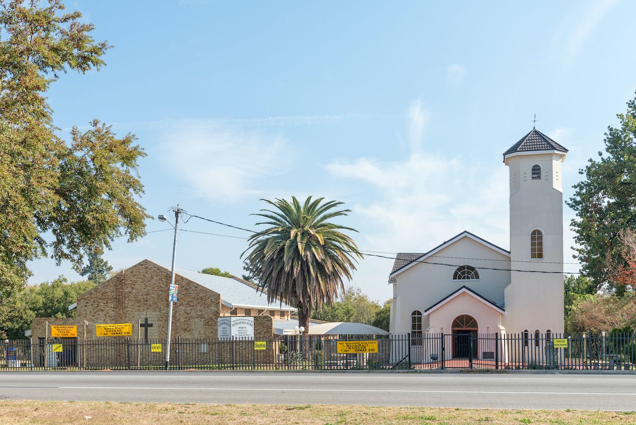PARYS, SOUTH AFRICA - MAY 24, 2019: The Nether-Dutch Reformed Church and Hall, in Parys in the Free State Province, small towns in South Africa 
