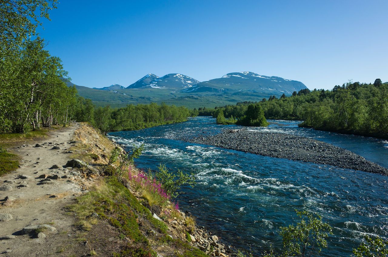 Nature,Of,Scandinavia,In,Summer.,Hiking,Trail,Lays,Along,Abiskojokk