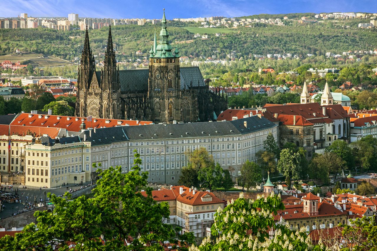 Prague Castle and Saint Vitus Cathedral, Czech Republic. Panoramic view, Prague art and culture