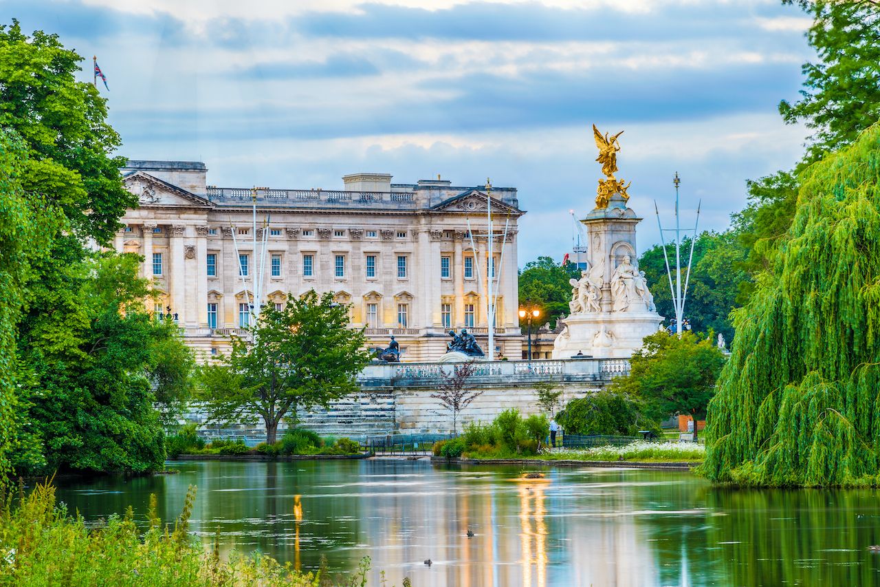 Buckingham Palace seen from St. James Park in London, royal family