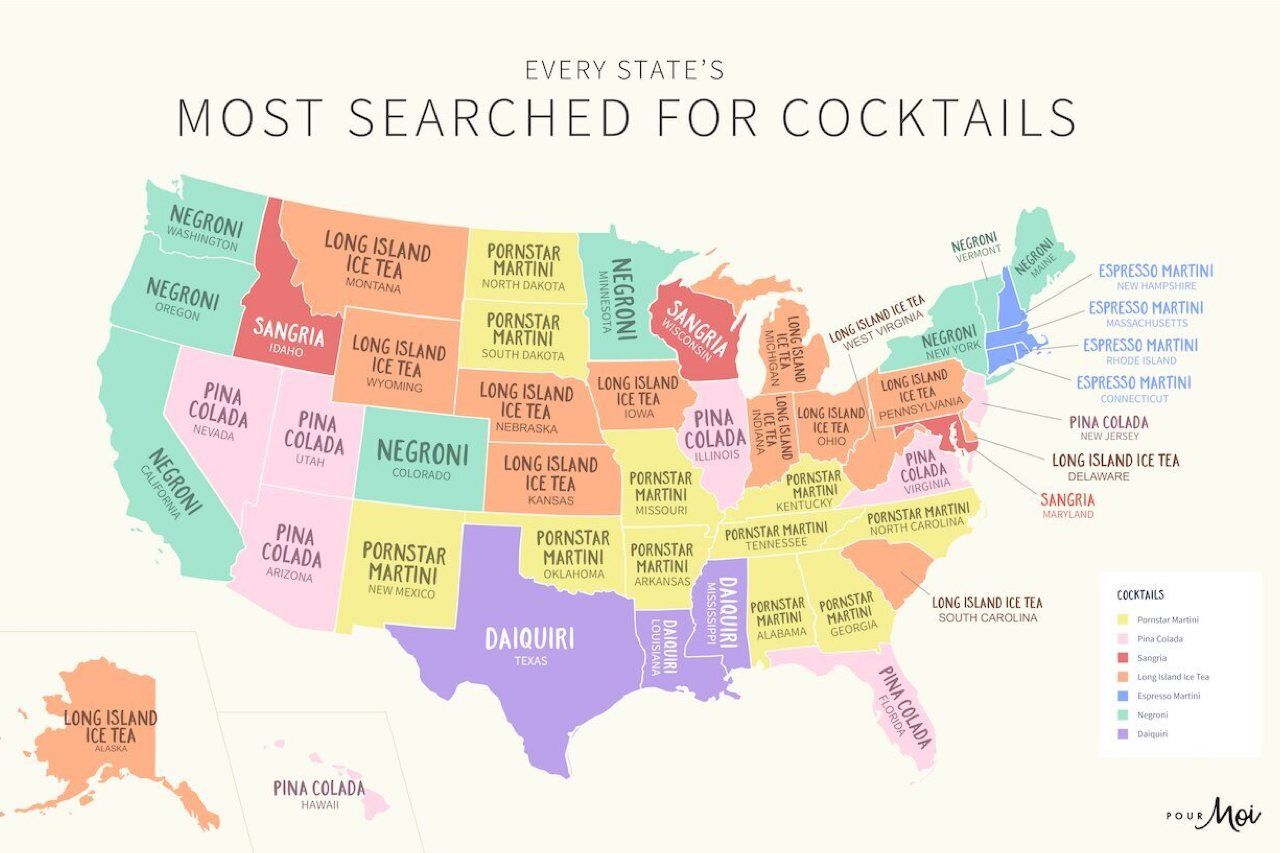 map of most popular cocktails