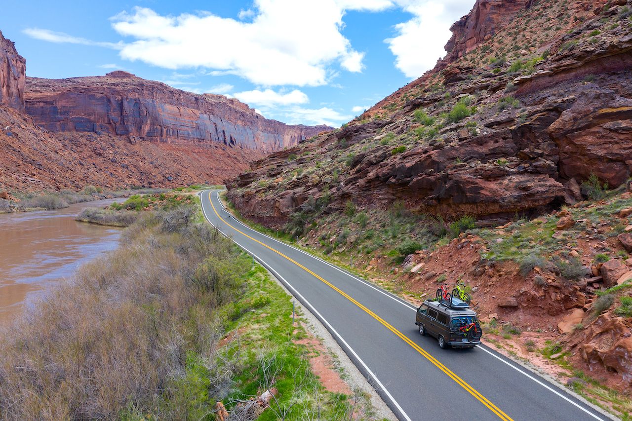 Moab,,Utah,,Usa,April,21,,2019:camper,Van,Driving,Towards,The
