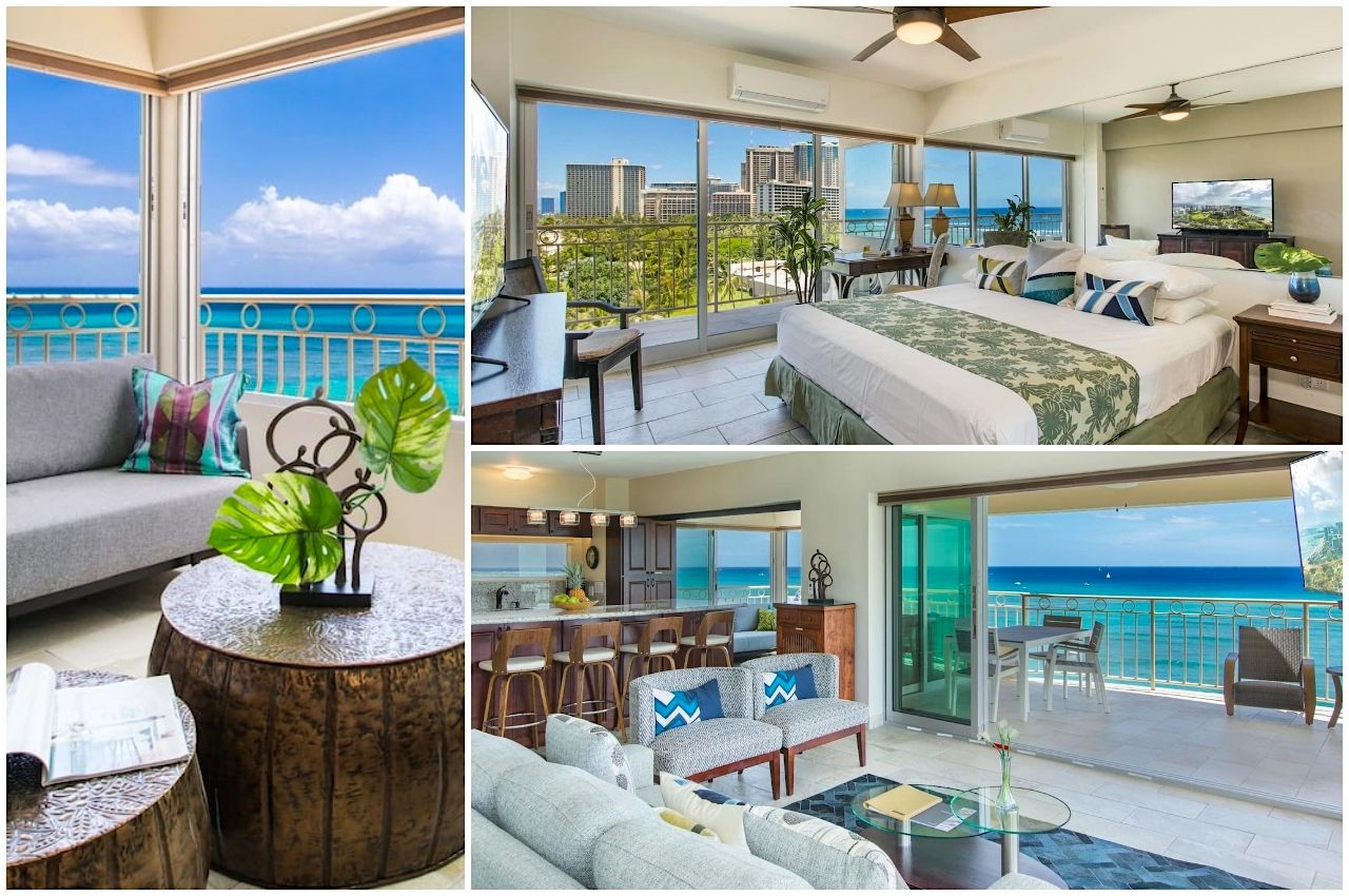 Colllage of Airbnb huge three-bedroom apartment on Waikiki Beach