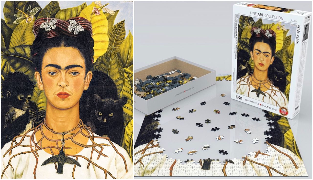Frida Kahlo’s “Self-Portrait with Thorn Necklace and Hummingbird”, 1000-piece fine art jigsaw puzzle