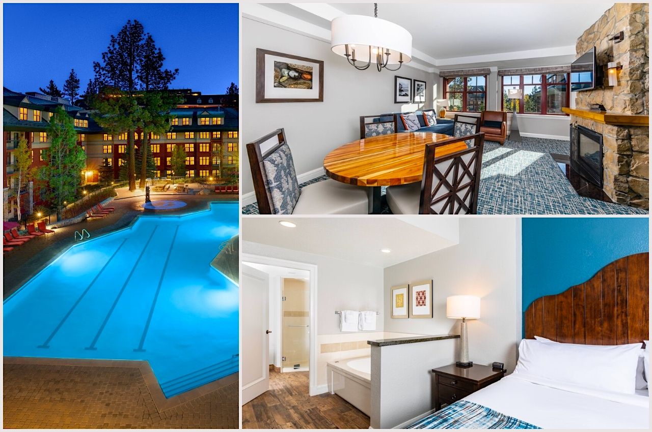 The pool and suites at Marriot's Timber Lodge, a Lake Tahoe hotel
