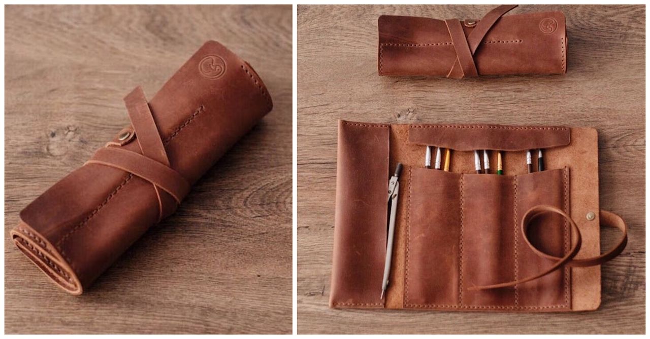 leather roll for pencils, pens, etc.
