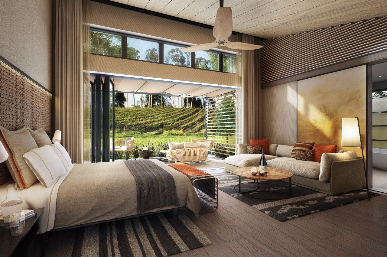 Rendering of bedroom at the Stanly Ranch in Napa Valley, California