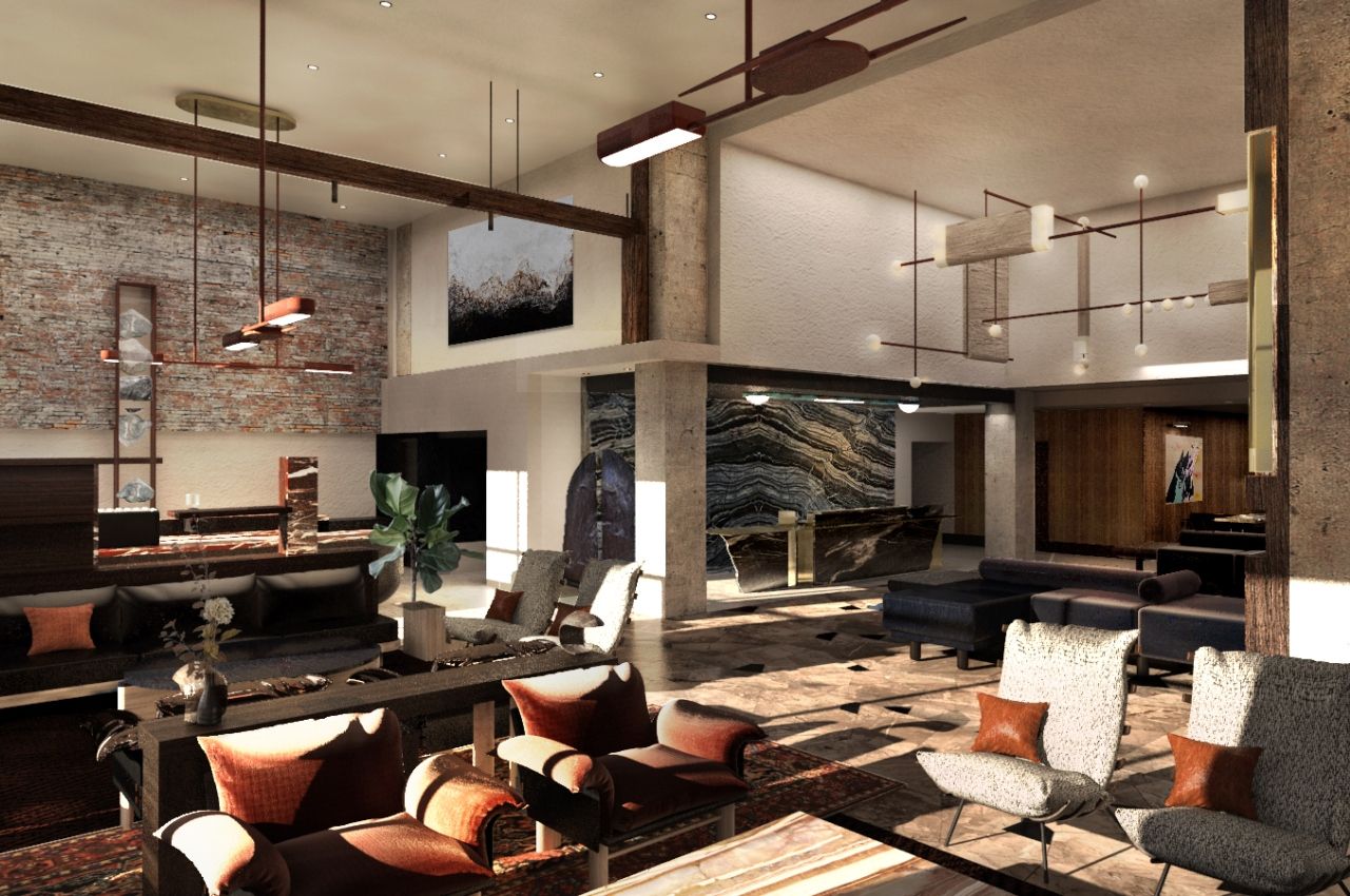 Rendering of the lounge at Thompson Hotel Denver, one of the best new luxury hotels in US