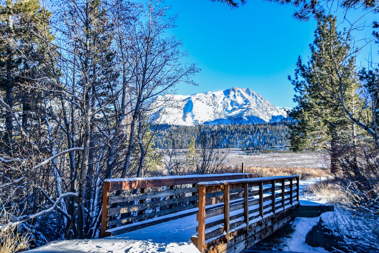 This pretty little bridge lies in Mammoth Creek Park in the Mammoth Lakes area of California