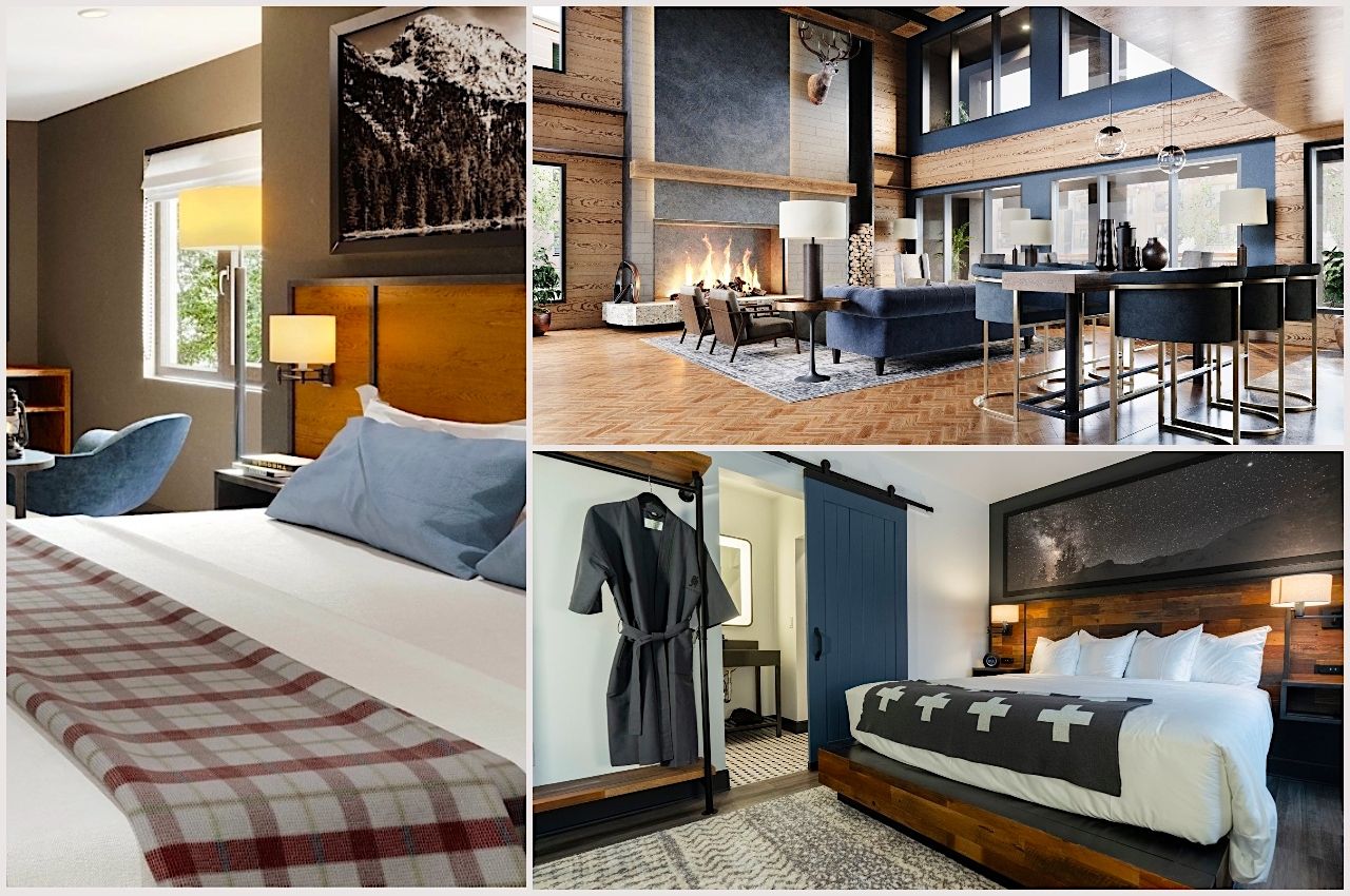 Collage of photos of Gravity Haus, one of the best hotels in Summit County