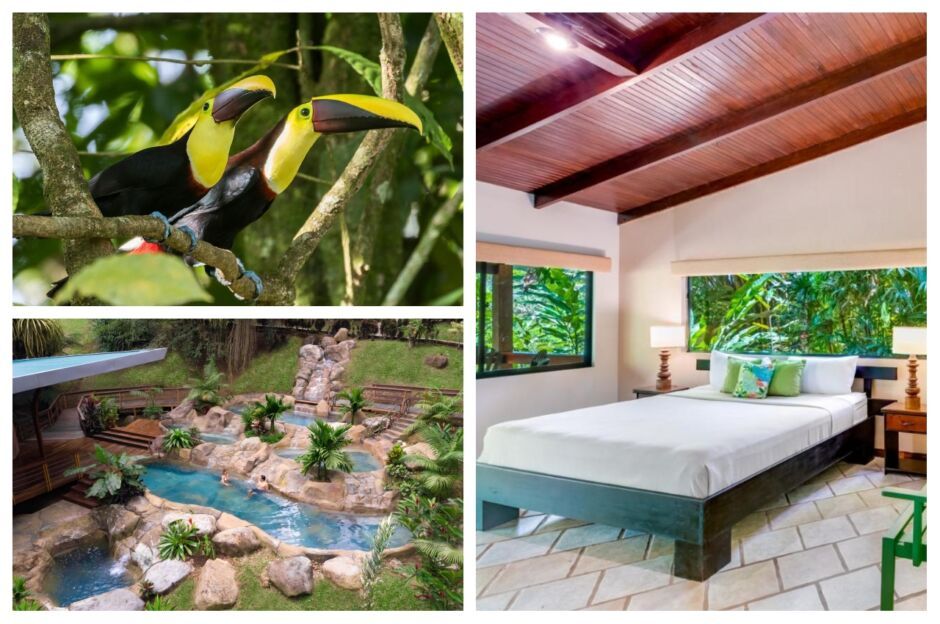 collage of the chachagua rainforest hotel and hot springs in costa rica