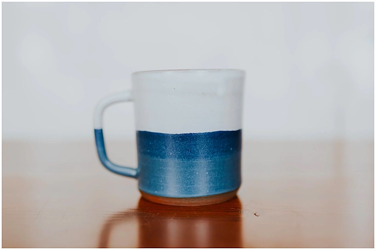 Handmade white and blue mug perfect relaxation gifts from Etsy 