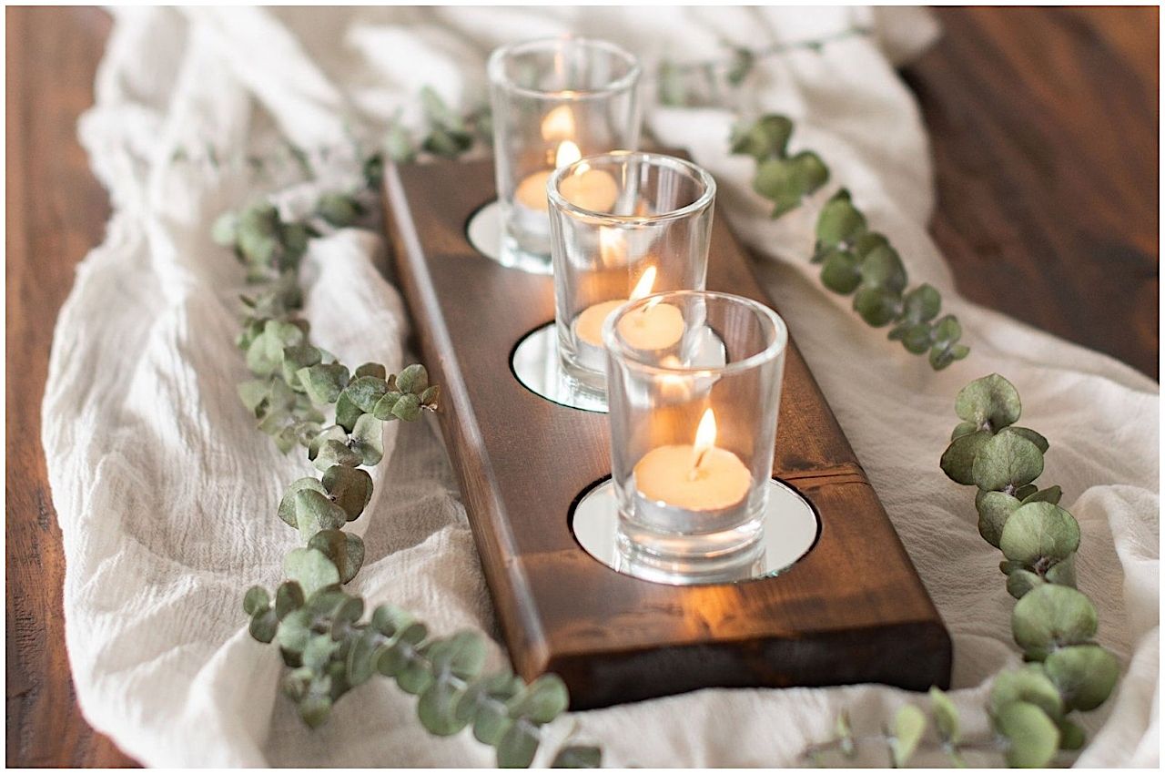Mirrored candle holder in Scandinavian Christmas decor style