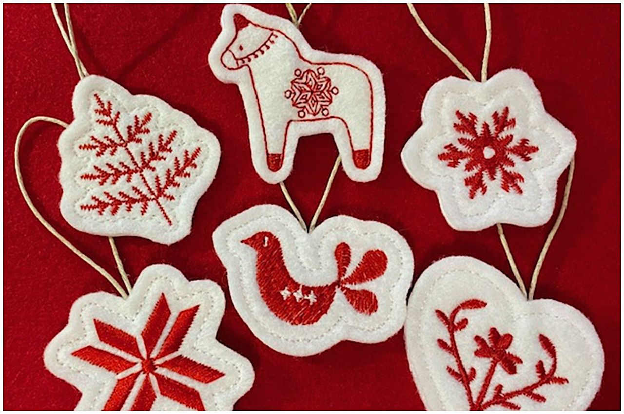 Red and white mini Scandinavian Ornament Set