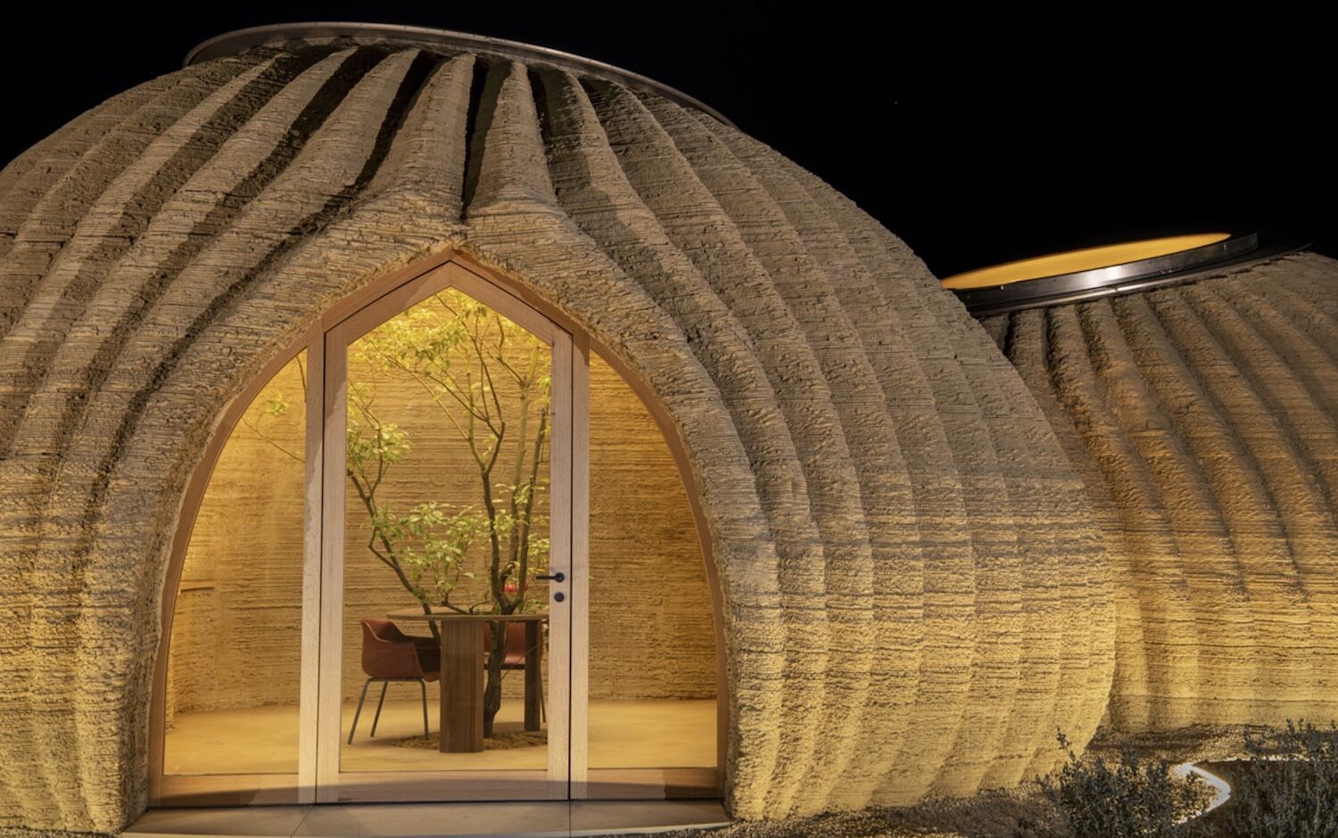 3D-printed houses in the shape of two domes