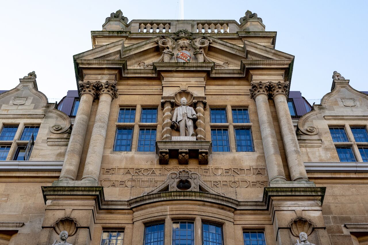 Statue of Cecil Rhodes at Oriel College in Oxford, England